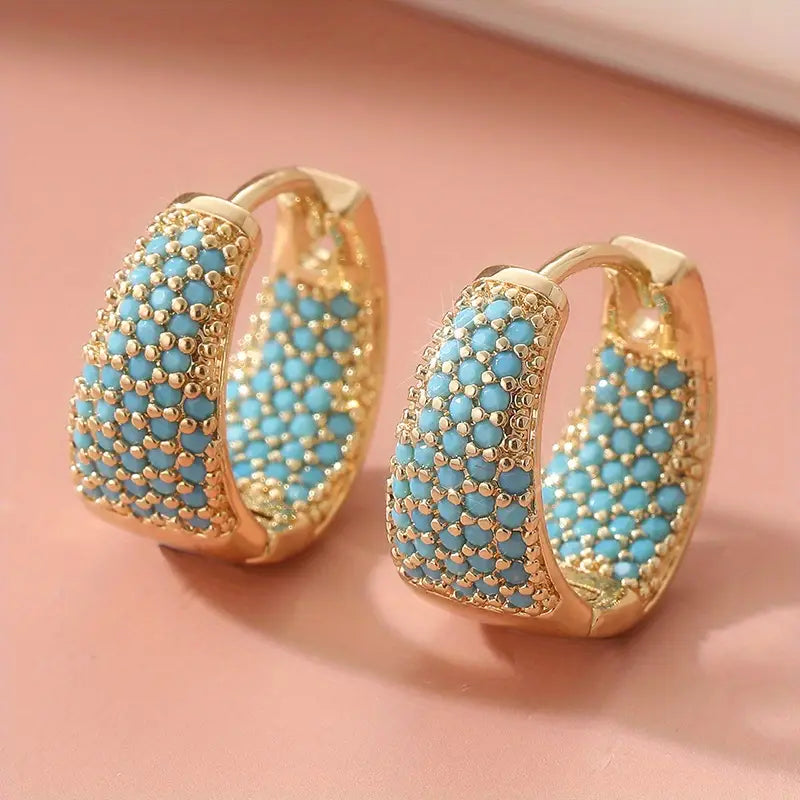 Gold hoop earrings with turquoise beads | Gold