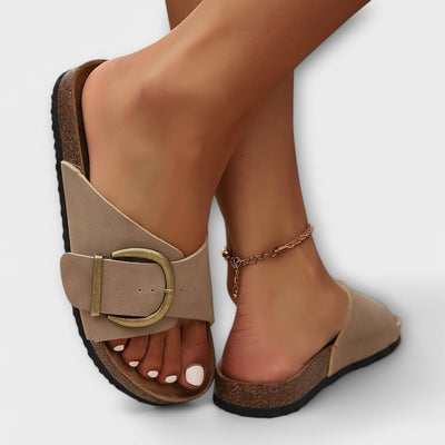 Margie – Women's Cork Slip-On Sandals with Buckle Strap Design