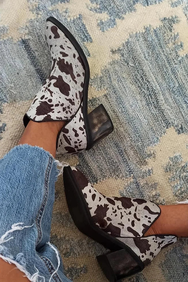 Julia™ | Cow Print Suede Ankle Boots