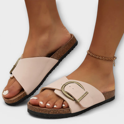 Margie – Women's Cork Slip-On Sandals with Buckle Strap Design