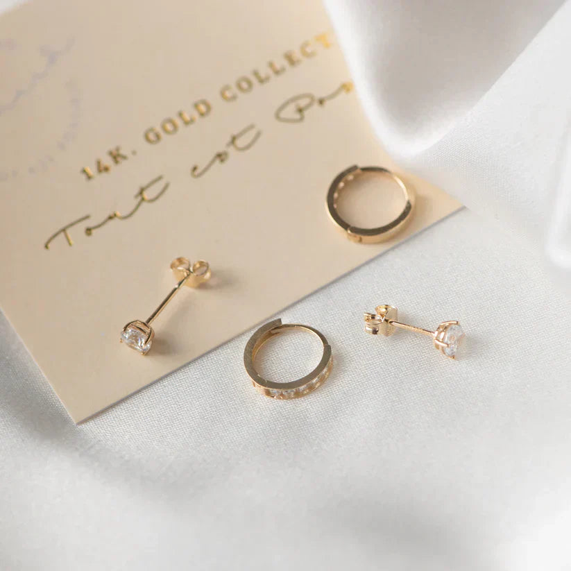 Dara Brillane Stone Earring Set | Gold