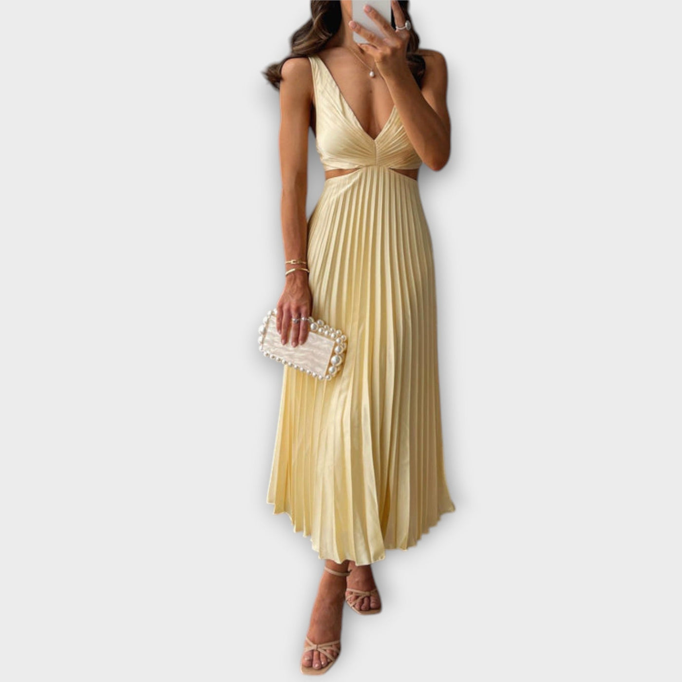 Elegant Midi Evening Dress with Pleats