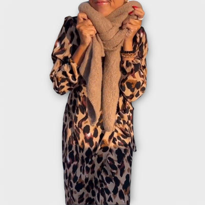 Casual Leopard Print Dress with V-neck