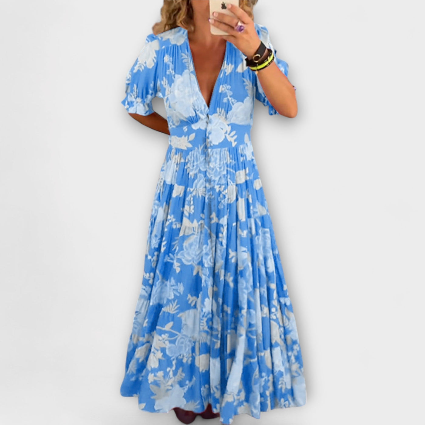 Catrisa - Floral Print V-neck Pocket Dress