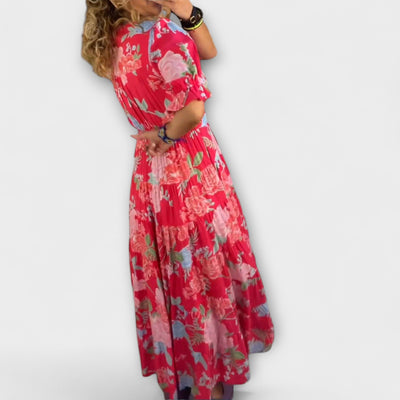 Catrisa - Floral Print V-neck Pocket Dress