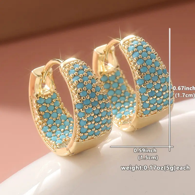 Gold hoop earrings with turquoise beads | Gold