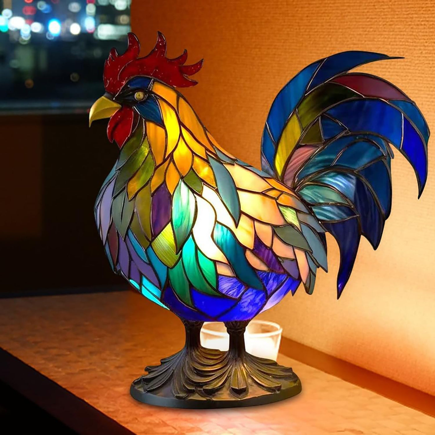 Glass Rooster Shaped Lamp