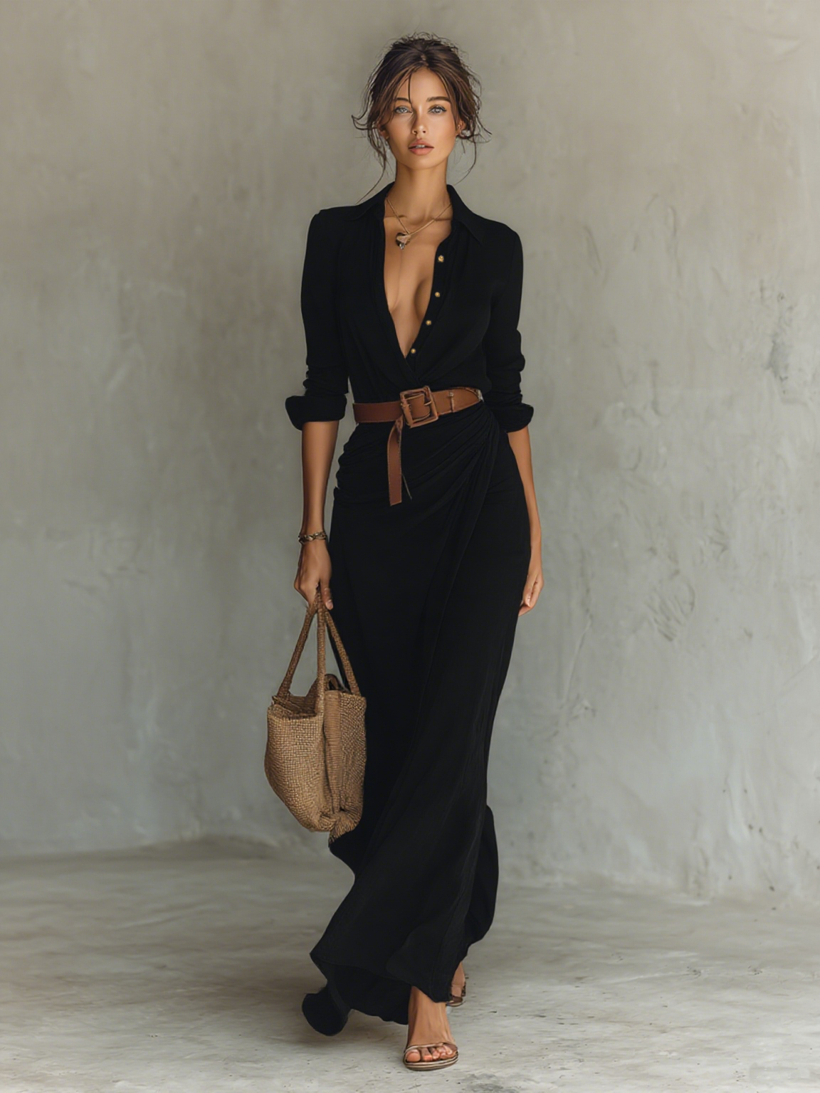 Zara | Long Dress with Notched Collar