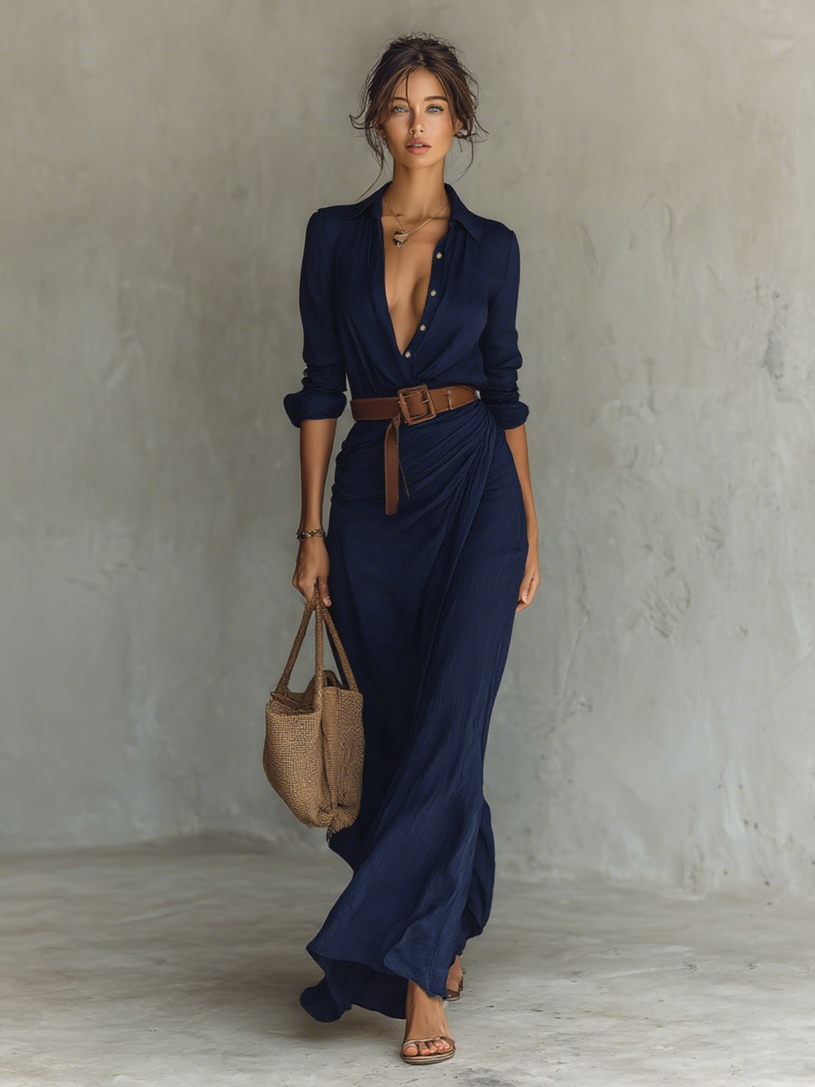 Zara | Long Dress with Notched Collar