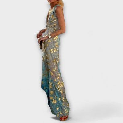 Flowy dress with V-neck and sequin details