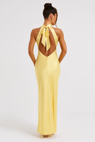 Long dress with American neckline | Bow closure at the back