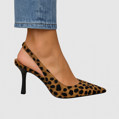 Olivia - Pointed Toe Leopard Print Slingback Khaki Stiletto Heels