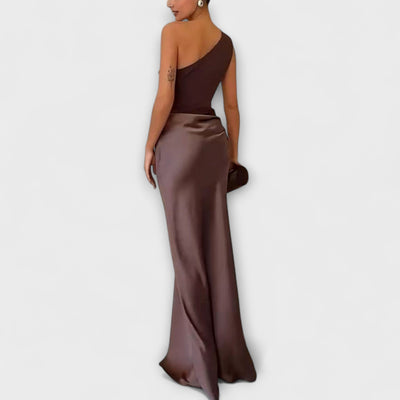 Elegant One-Shoulder Pleated Maxi Dress