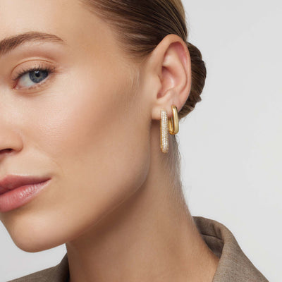 Hoop earrings with large pavé icons | Gold