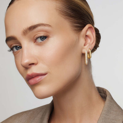 Hoop earrings with large pavé icons | Gold