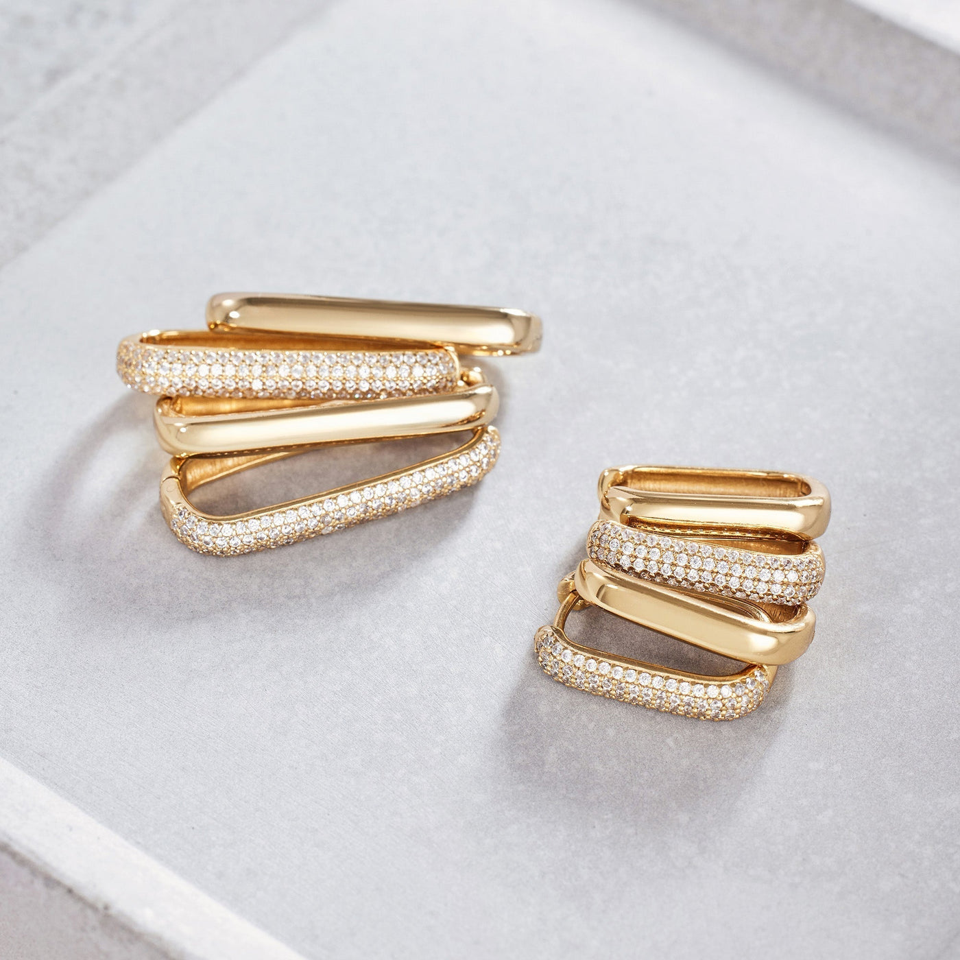 Hoop earrings with large pavé icons | Gold