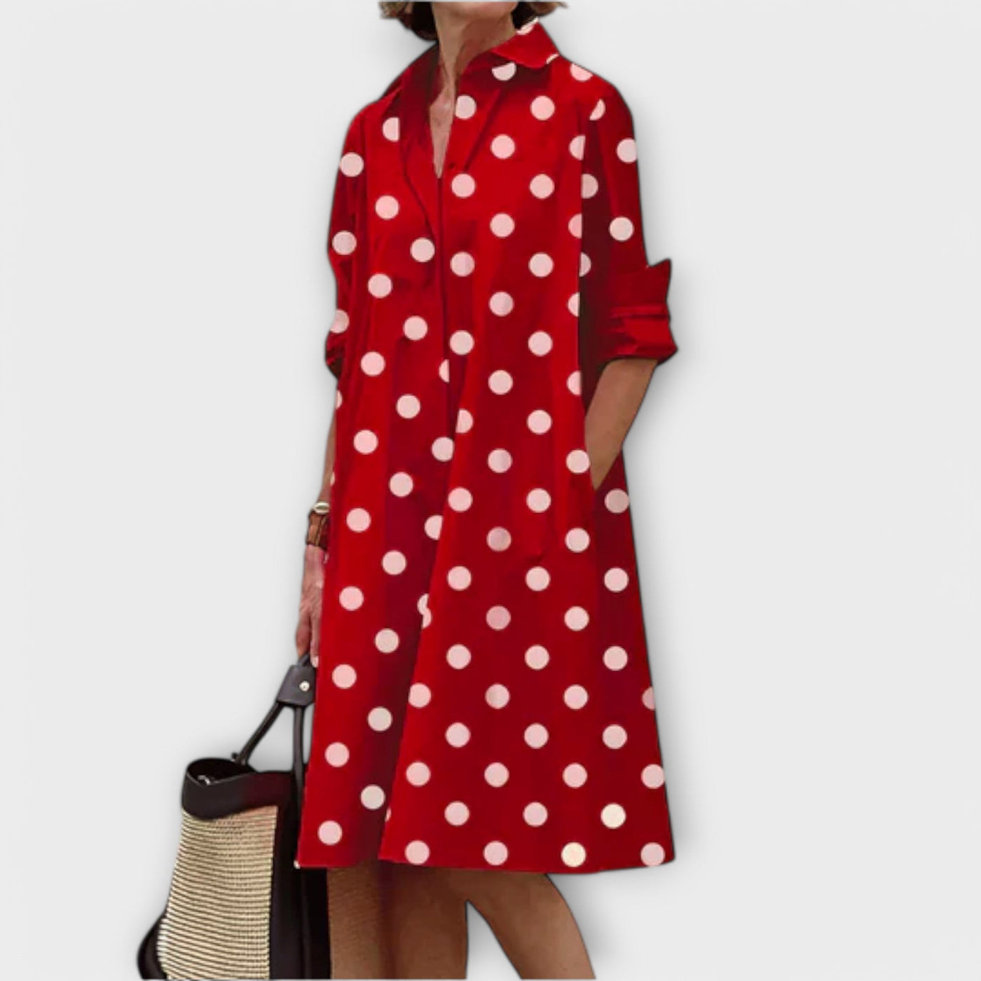 Modern Shirt Dress with Collar and Three-Quarter Sleeves