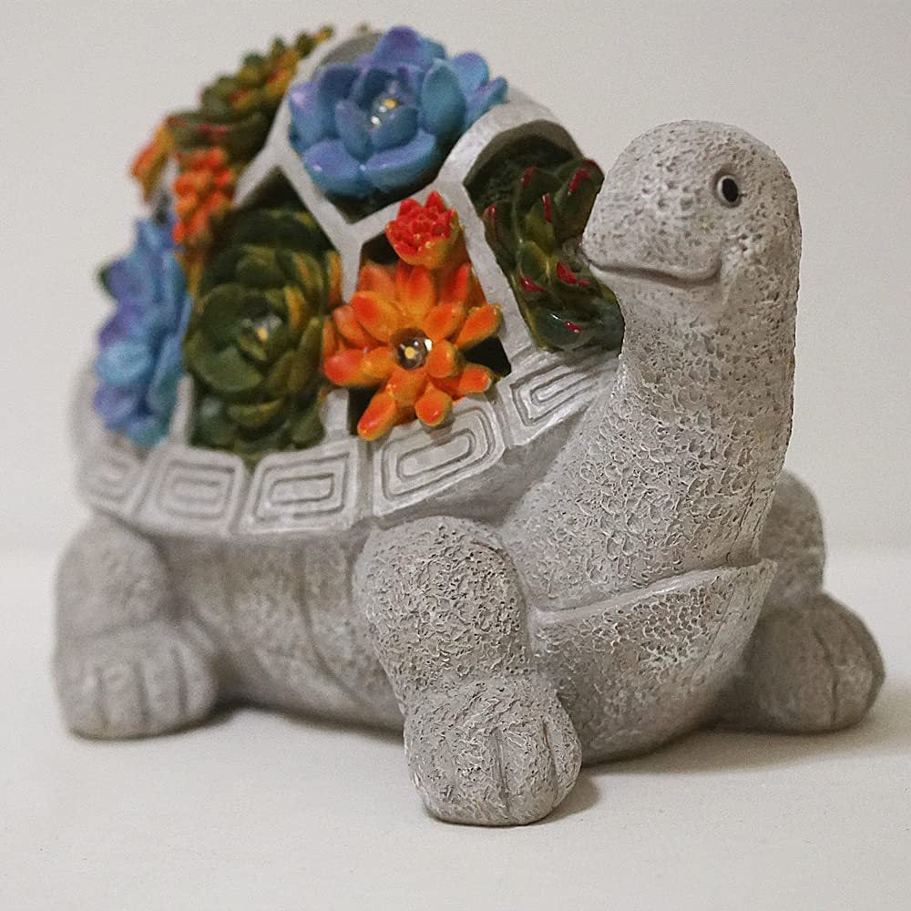 Glass Garden Lamp with Floral Shell Design and Turtle