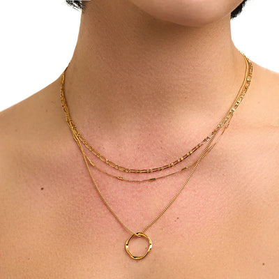 Three-strand necklace with open circle | Gold
