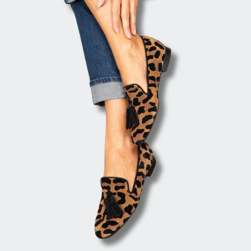 Ariané™ | Leopard Print Loafers with Pom Poms