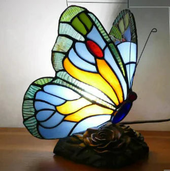 Blue Glass Lamp with Butterfly Design