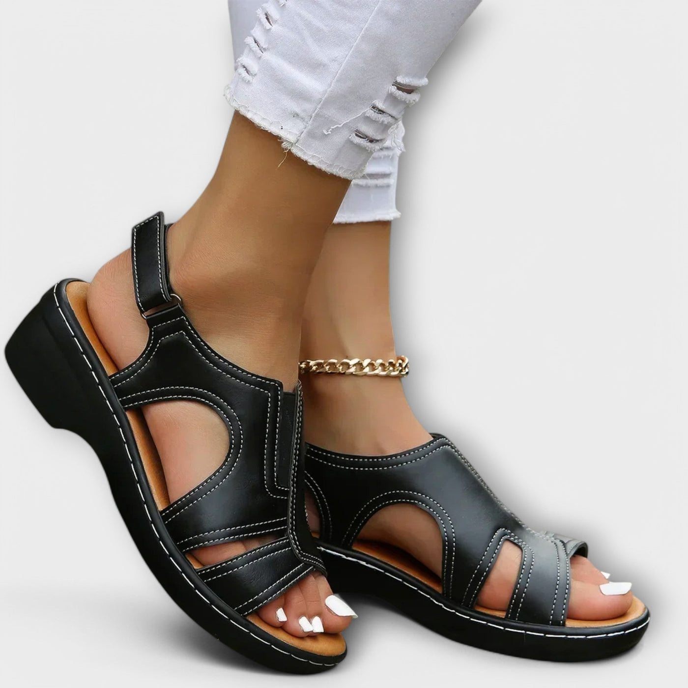 Christina - Orthopedic Leather Sandals with Comfort Heel