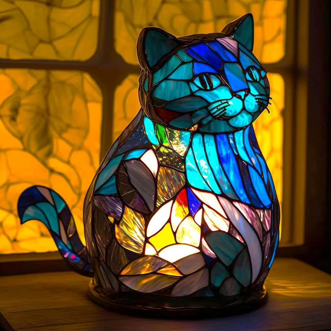 Blue Tempered Glass Cat Lamp