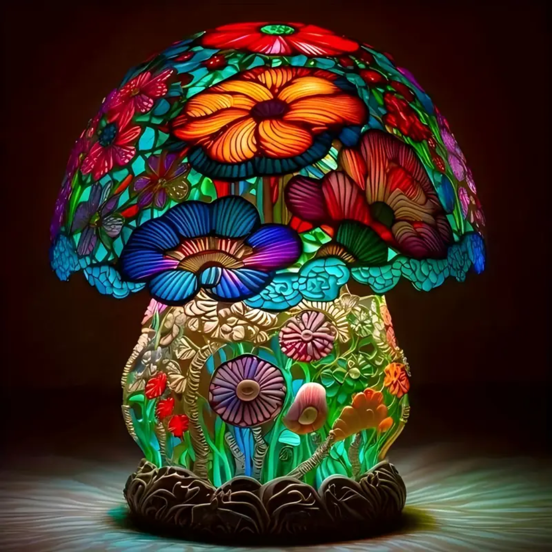 Enameled Lamp with Mushroom Design