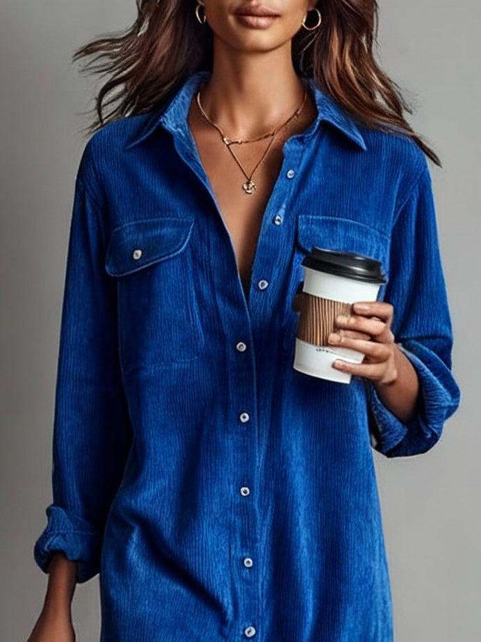 Rose | Loose Corduroy Double Chest Pocket Midi Dress