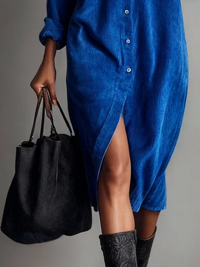 Rose | Loose Corduroy Double Chest Pocket Midi Dress