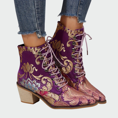 Leather Ankle Boots with Flowers
