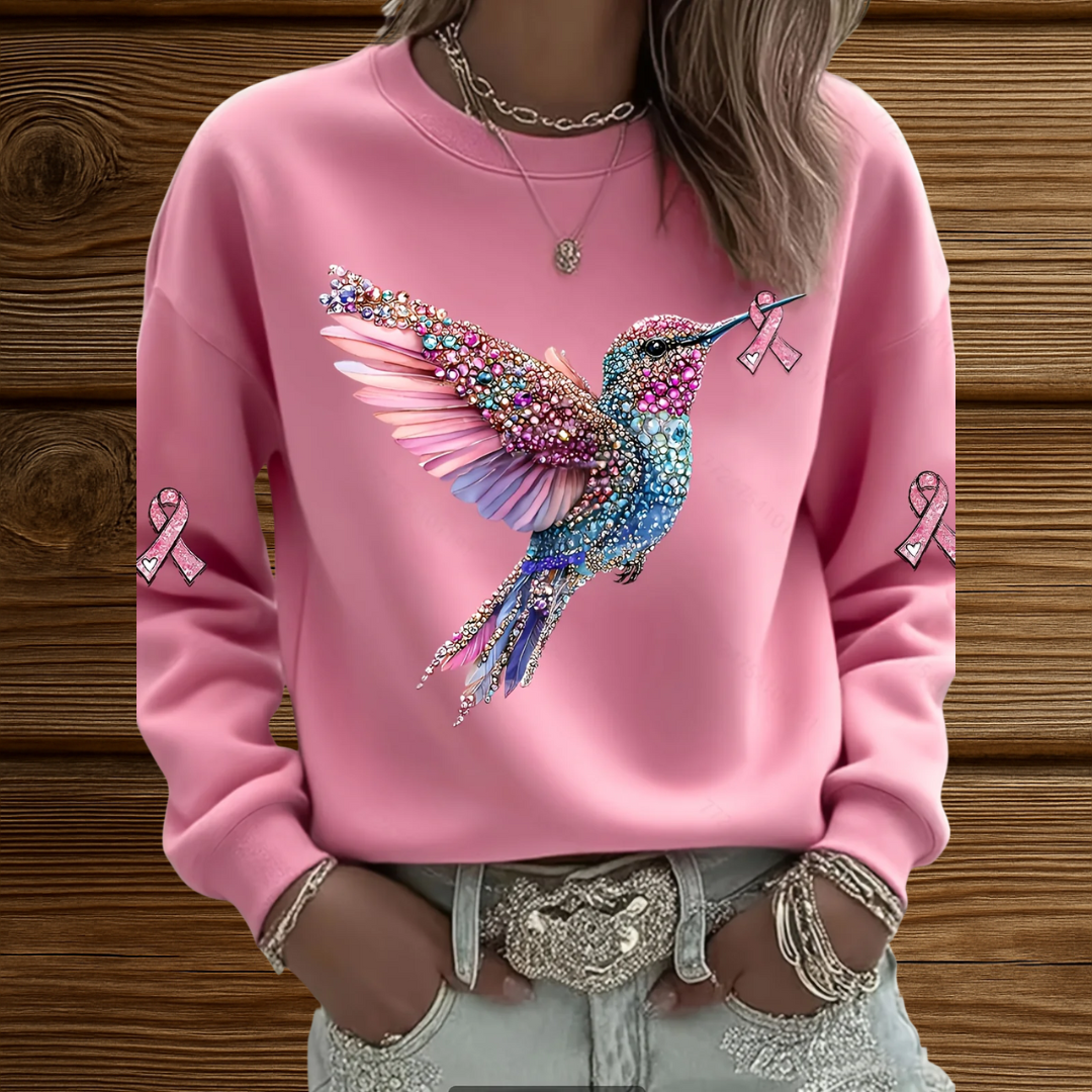 Helena – Pink Hummingbird of Hope, Sweater with Ribbon and Hummingbird Motif