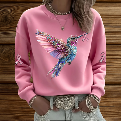 Helena – Pink Hummingbird of Hope, Sweater with Ribbon and Hummingbird Motif