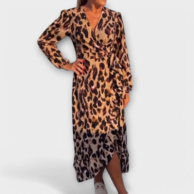 Casual Leopard Print Dress with V-neck