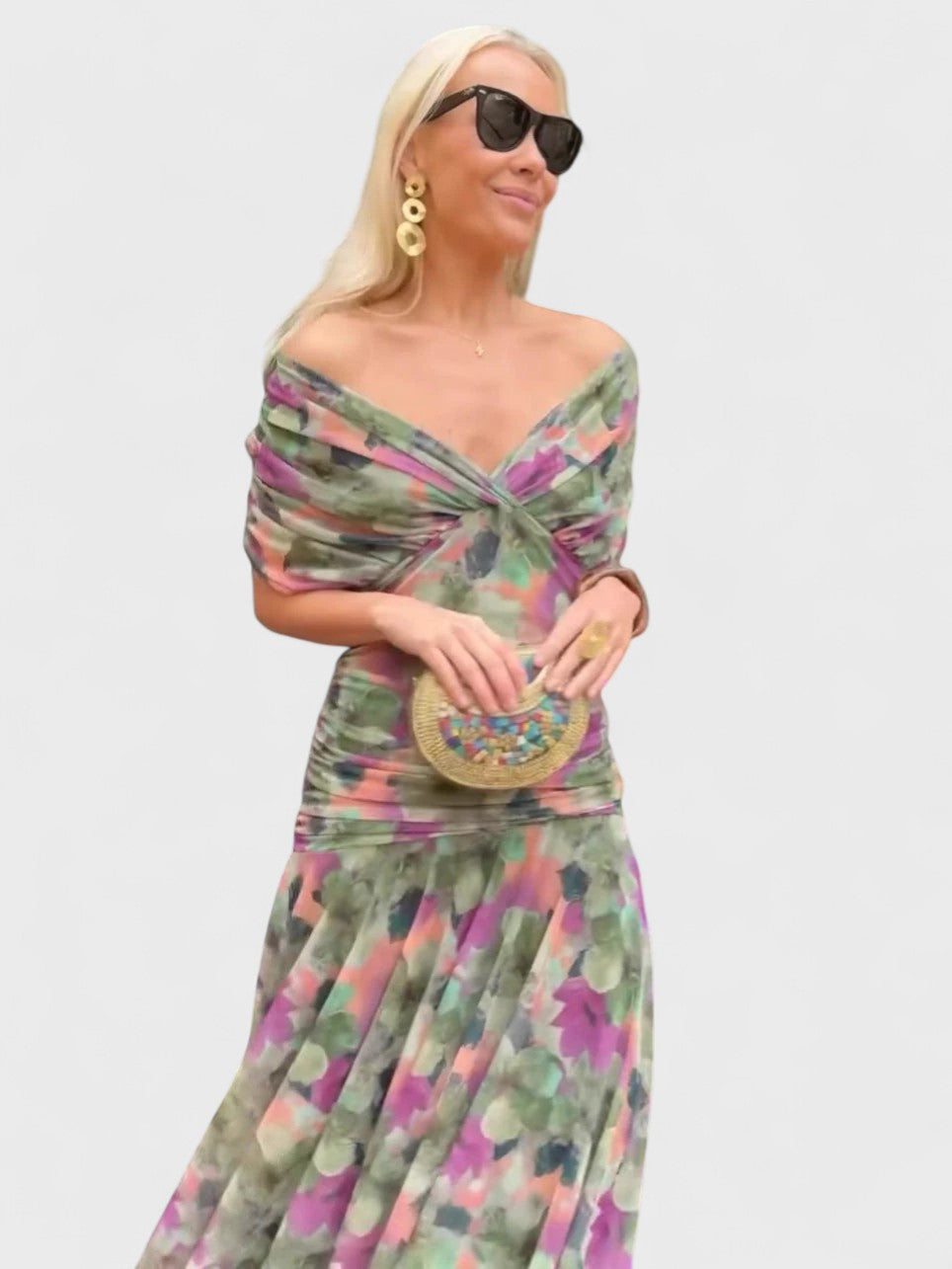 Christi | Off-Shoulder V-Neck Printed Dress