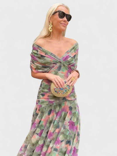 Christi | Off-Shoulder V-Neck Printed Dress