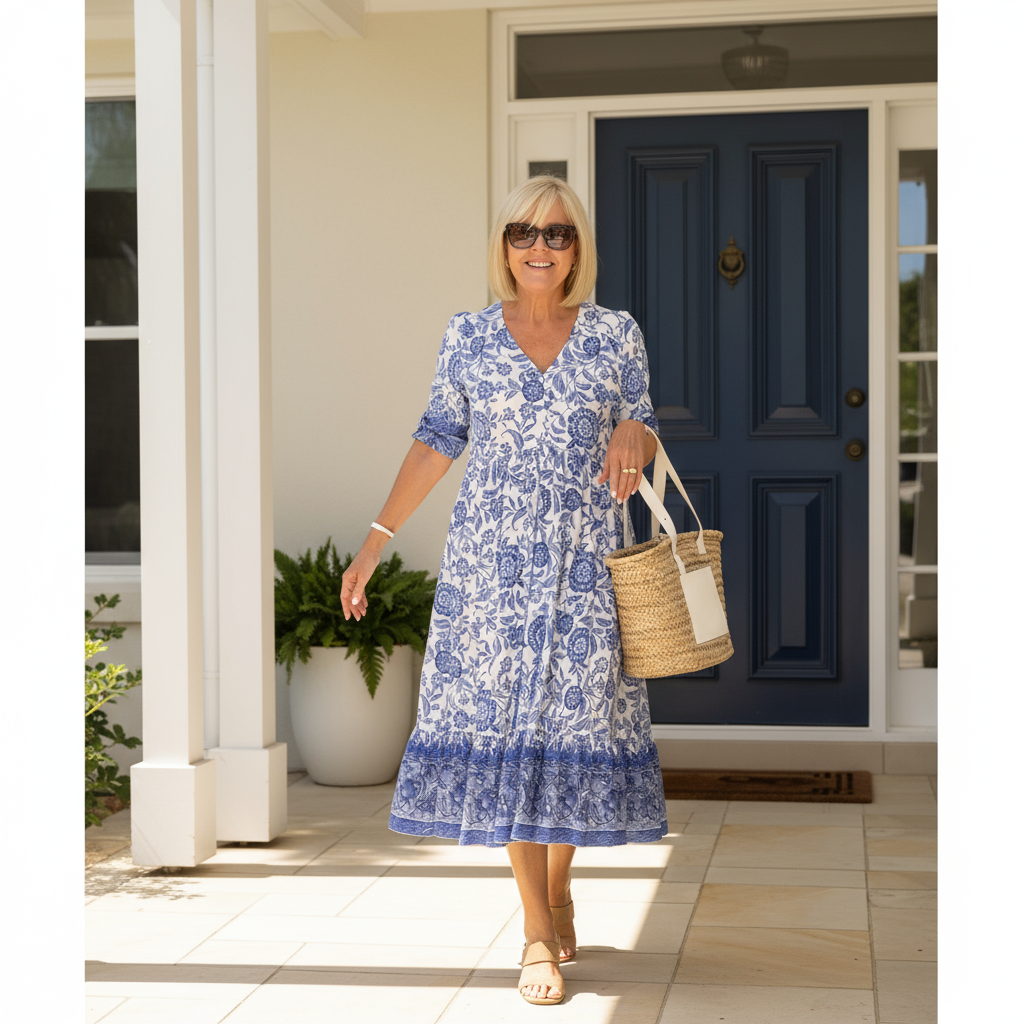 Jenny - Elegant Floral Dress with V-Neck