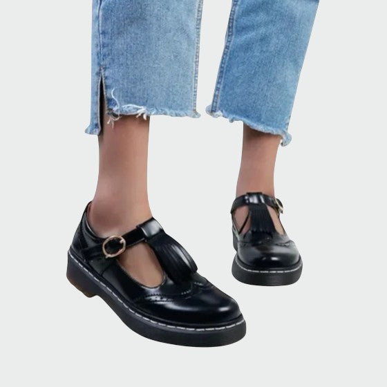 Olivia - Elegant T-Bar Leather Shoes