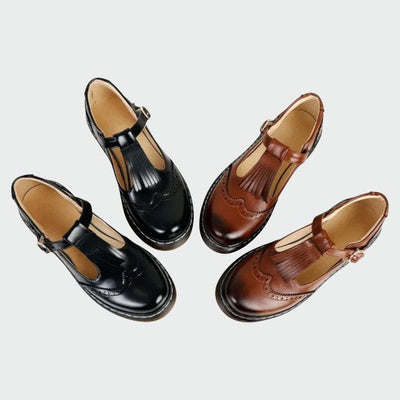 Olivia - Elegant T-Bar Leather Shoes