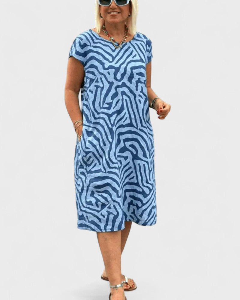 Nelia– Summer Dress with Round Neck and Beautiful Print