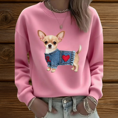Irena – Pink Sweater with Dog Motif, Symbol of Support and Hope
