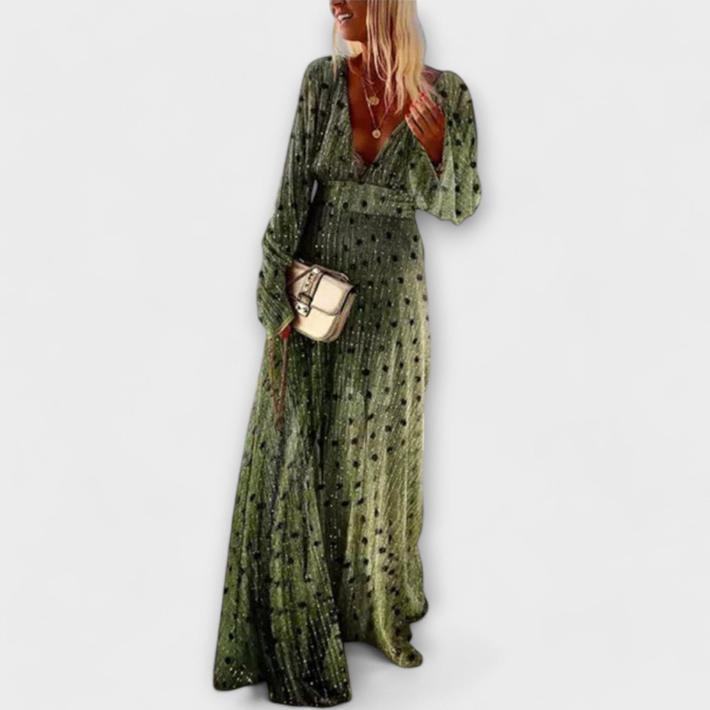 Elegant Long Dress with Polka Dot Print